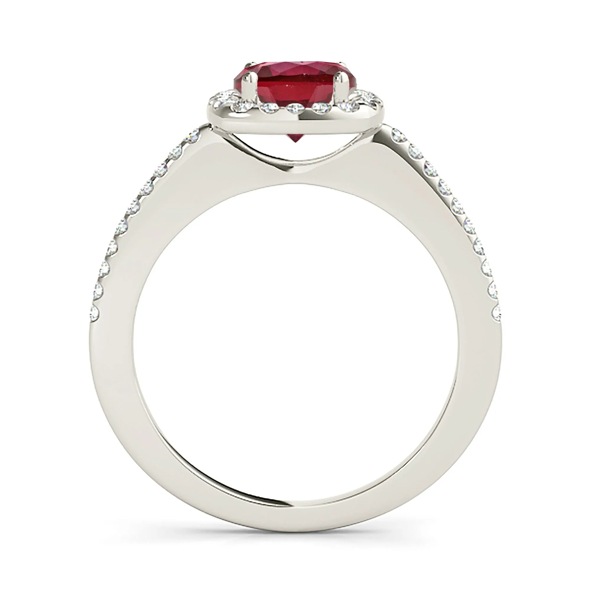 1.45 ct. Genuine Ruby Ring With Cushion Halo And Delicate Diamond Band
