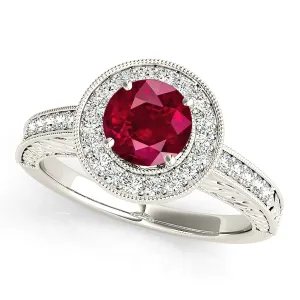 1.45 ct. Genuine Ruby Ring With Halo And Filigree Diamond Band