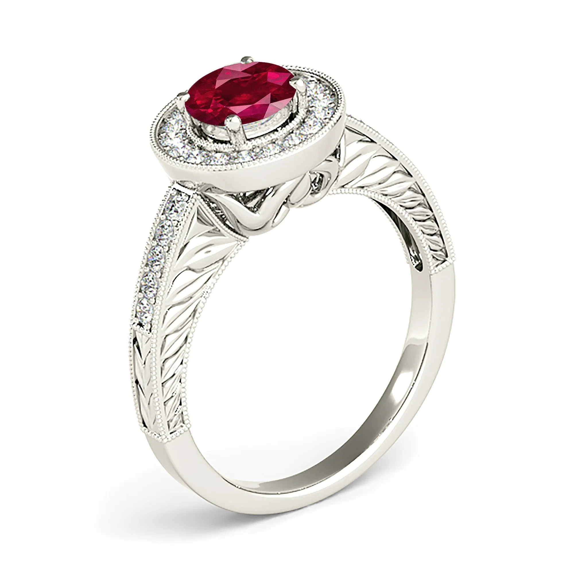 1.45 ct. Genuine Ruby Ring With Halo And Filigree Diamond Band