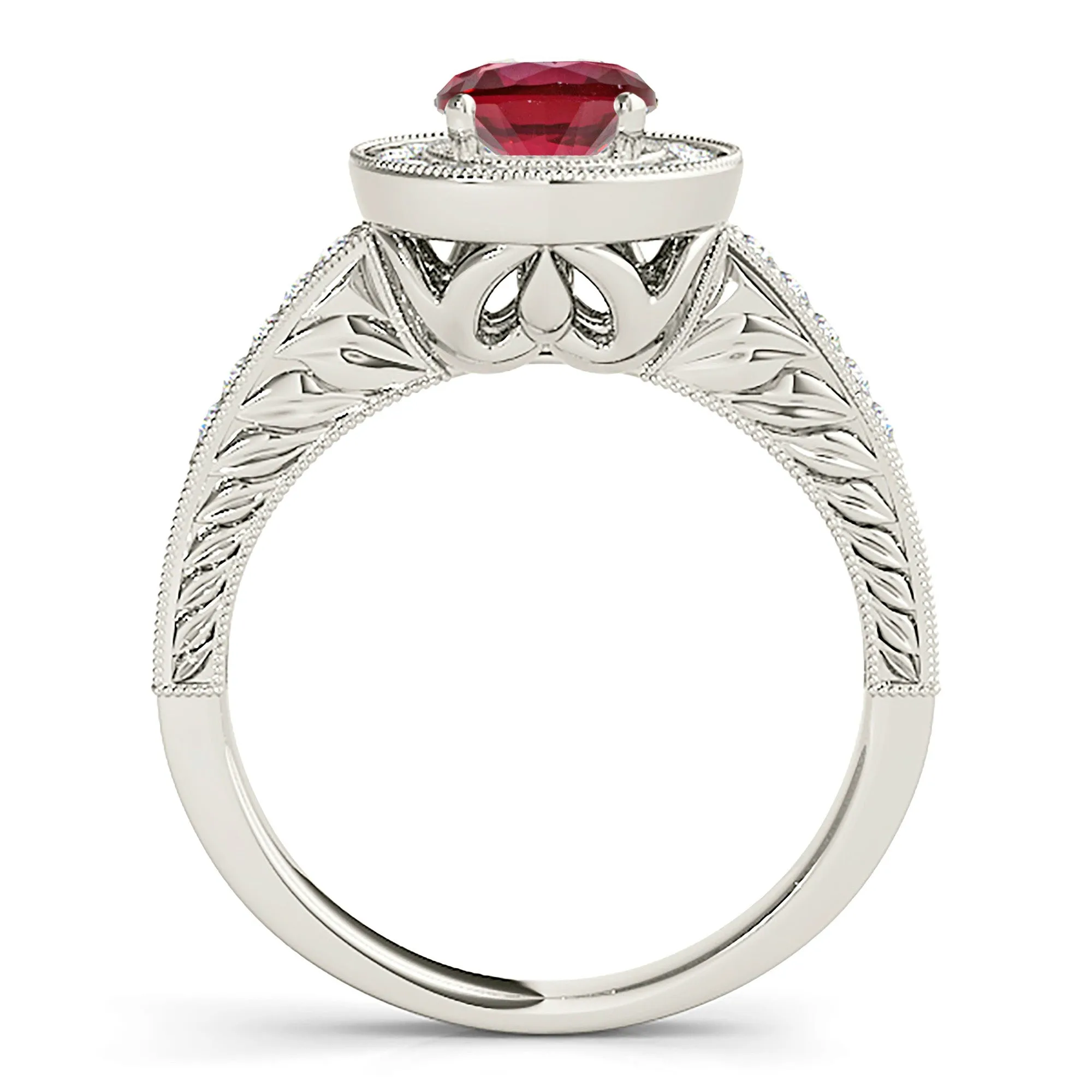 1.45 ct. Genuine Ruby Ring With Halo And Filigree Diamond Band