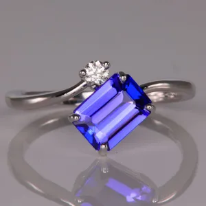 1.47 Carat Emerald Cut Tanzanite And Diamond Ring