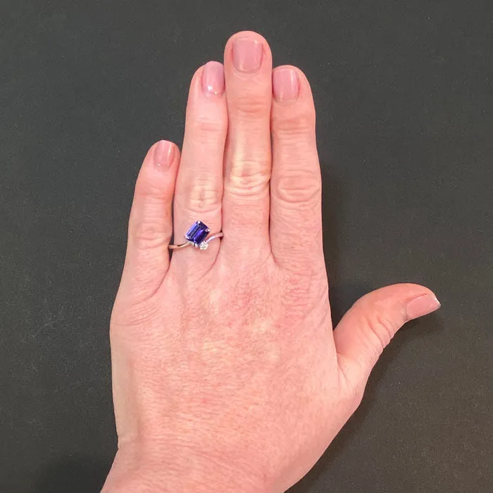1.47 Carat Emerald Cut Tanzanite And Diamond Ring