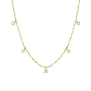 14k 5 Dangling Floating Diamond Station Bead Chain Necklace