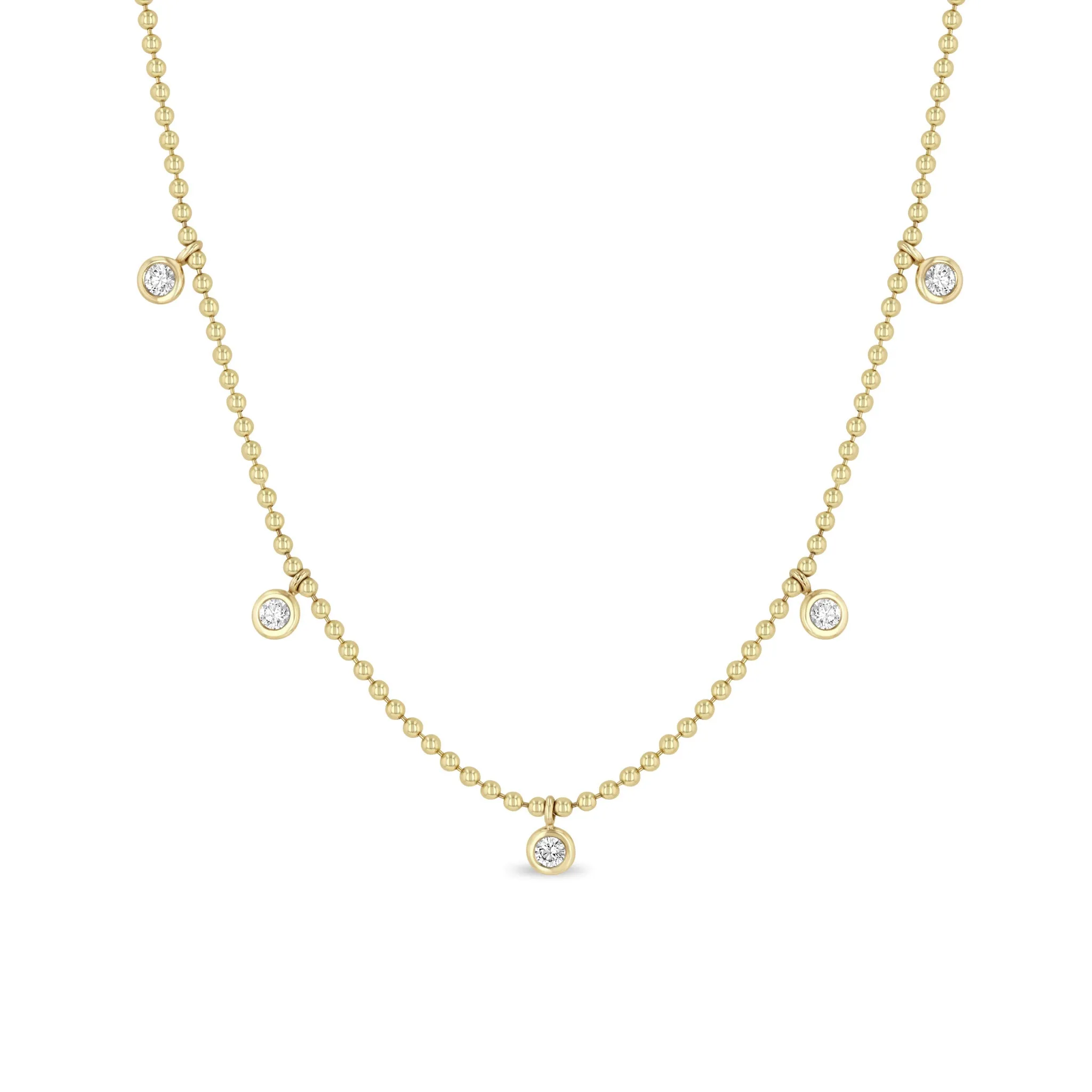 14k 5 Dangling Floating Diamond Station Bead Chain Necklace