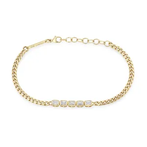 14k 5 Emerald Cut Diamond Segment Curb Chain Bracelet