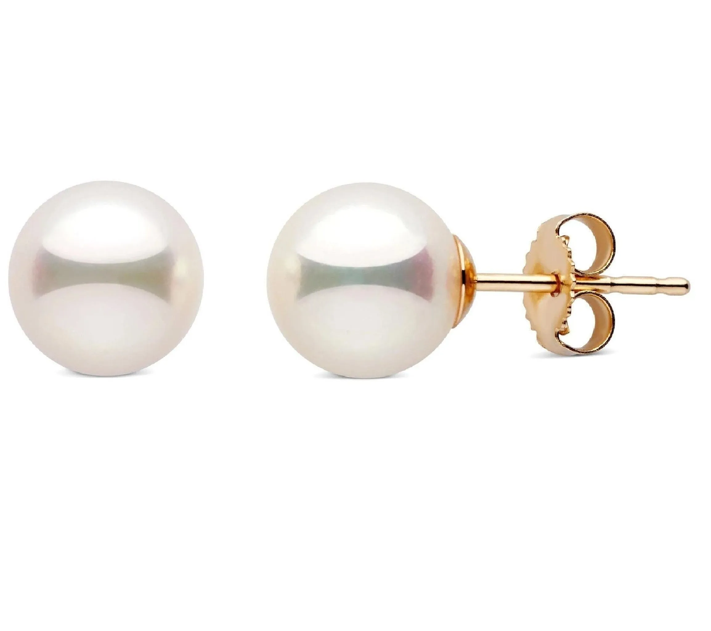 14k Gold 10.0mm Fresh Water Pearl Stud Earring, Available in White and Yellow Gold