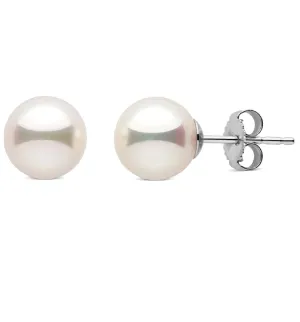 14k Gold 10.0mm Fresh Water Pearl Stud Earring, Available in White and Yellow Gold