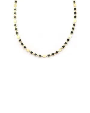14K Gold Alternating Square Black Onyx Inlay Disco Chain
