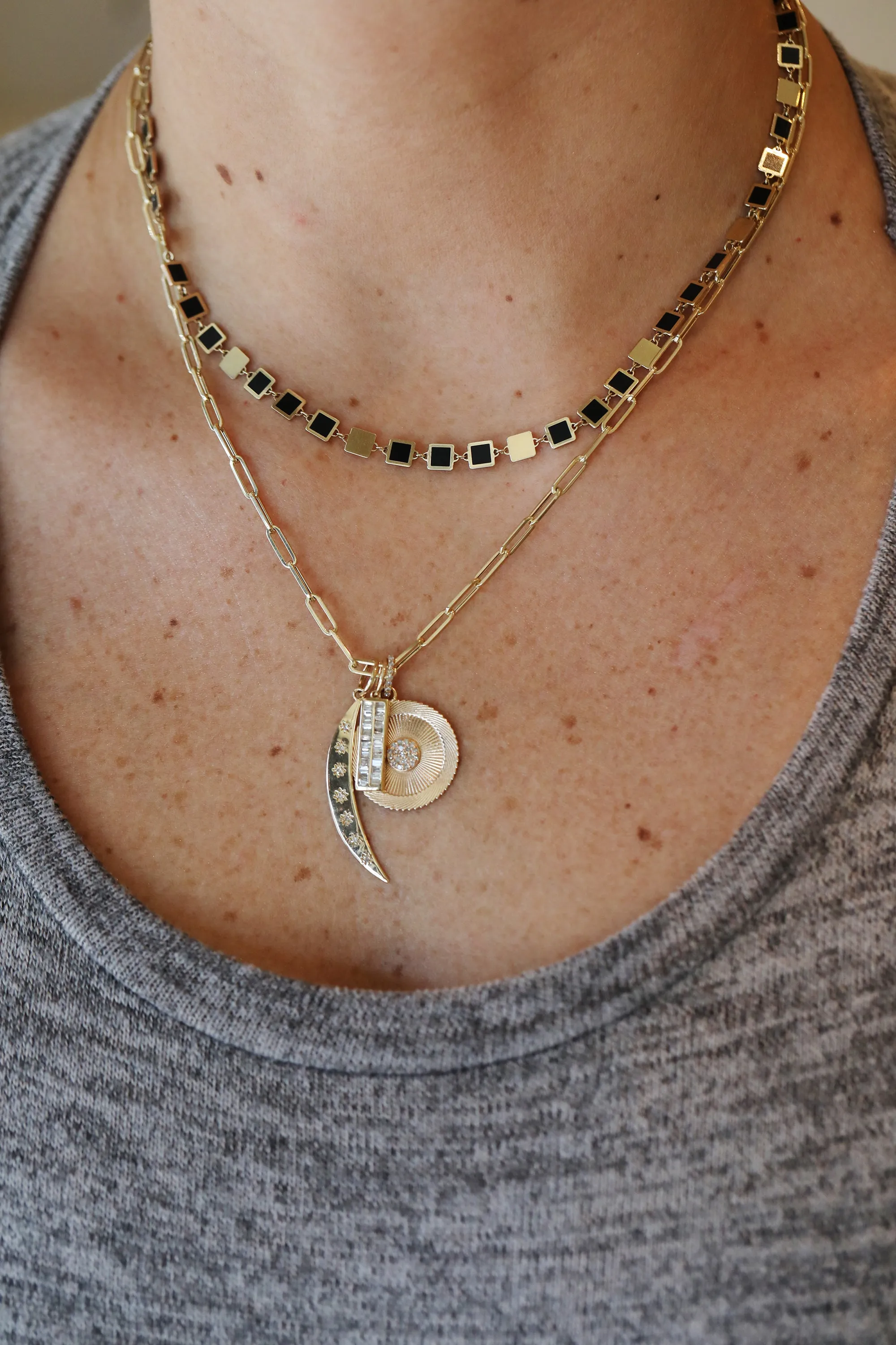 14K Gold Alternating Square Black Onyx Inlay Disco Chain
