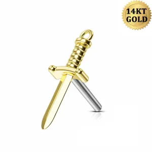 14K Gold Dagger Threadless Push Pin Labret Nose Stud