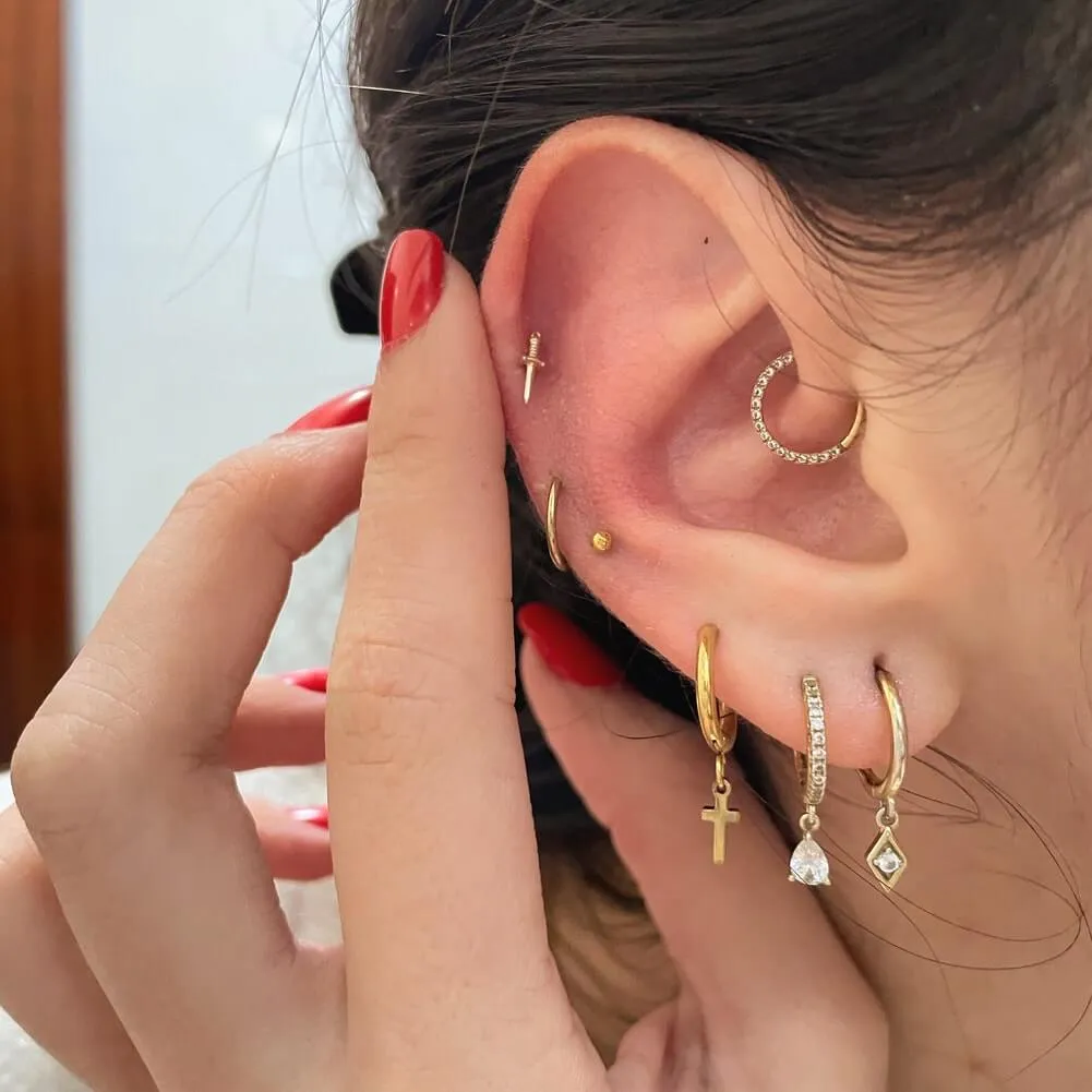 14K Gold Dagger Threadless Push Pin Labret Nose Stud