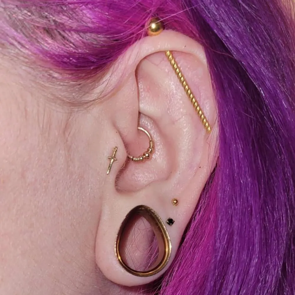 14K Gold Dagger Threadless Push Pin Labret Nose Stud