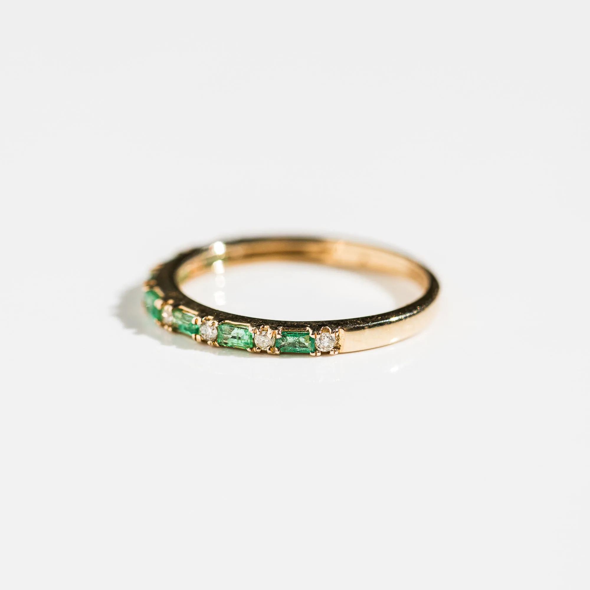 14k Gold Emerald Baguette and Diamond Band