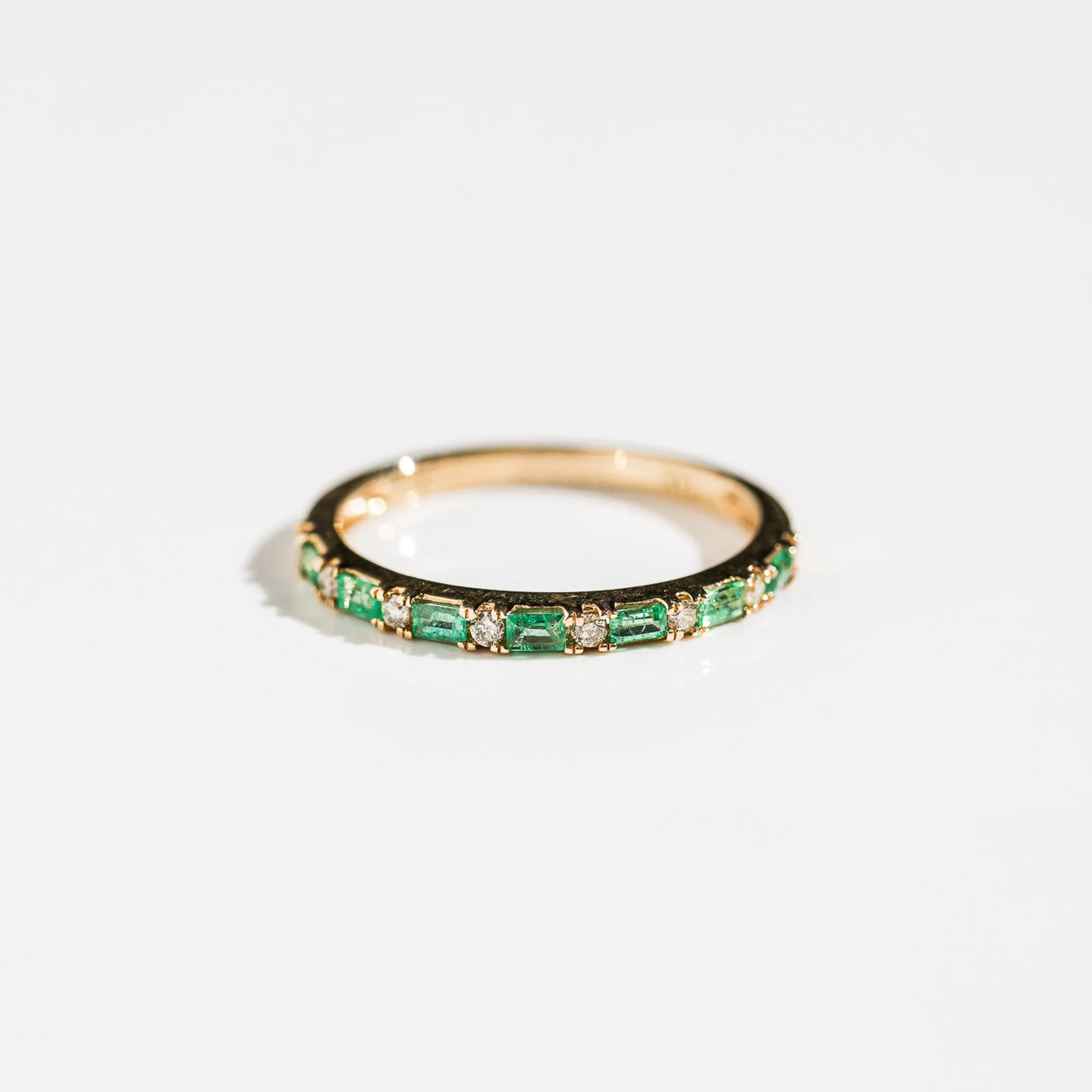 14k Gold Emerald Baguette and Diamond Band