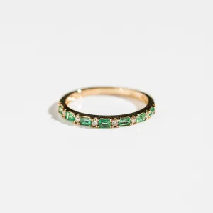 14k Gold Emerald Baguette and Diamond Band