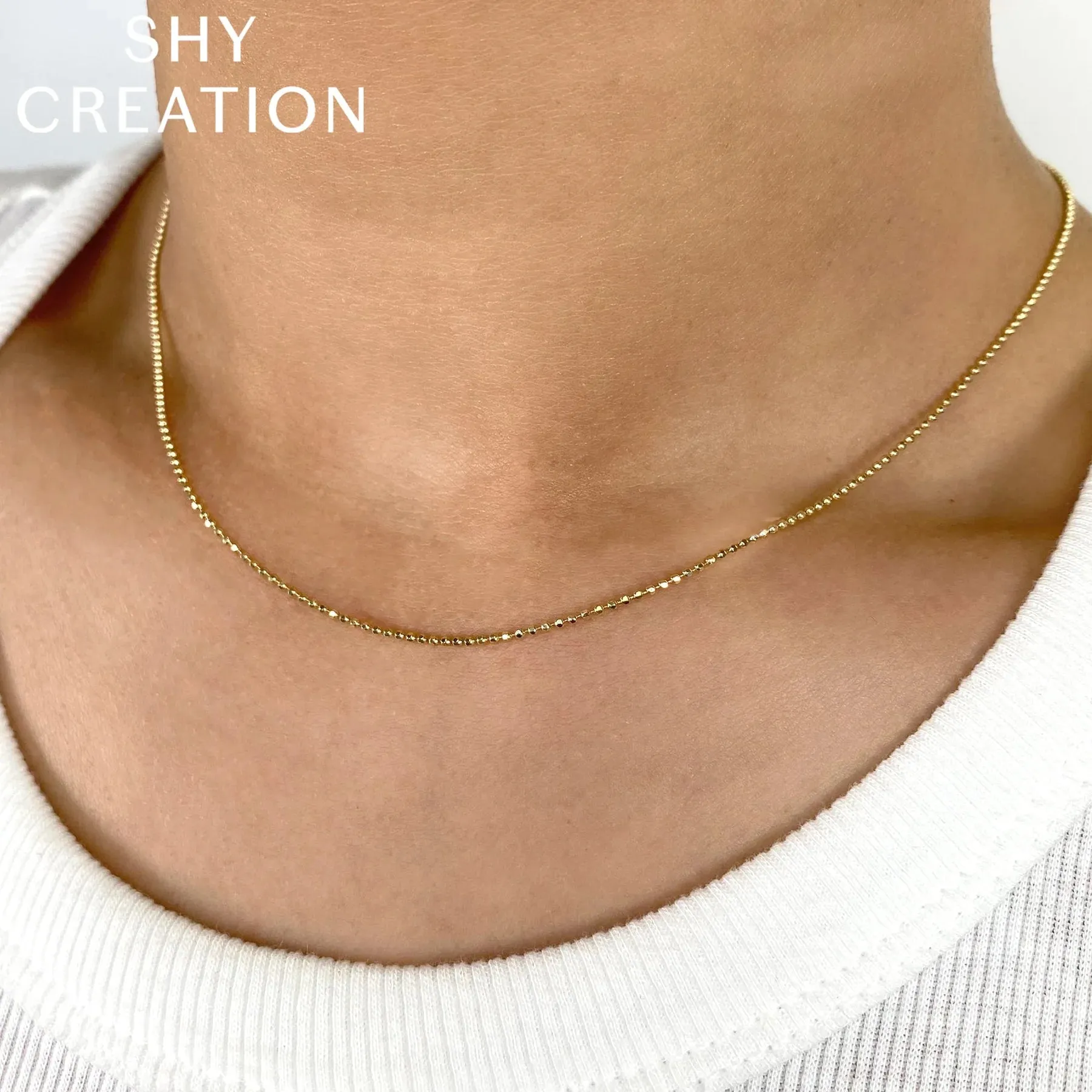 14K Gold Faceted Ball Chain Bead Necklace