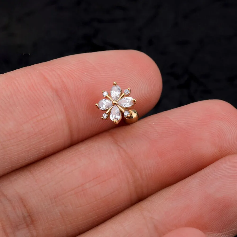 14K Gold Flower Helix Conch Stud Earring 16G Cartilage