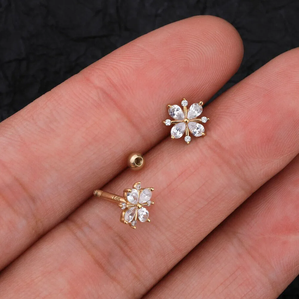 14K Gold Flower Helix Conch Stud Earring 16G Cartilage