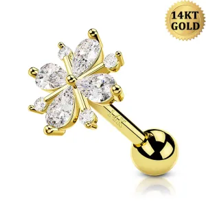 14K Gold Flower Helix Conch Stud Earring 16G Cartilage