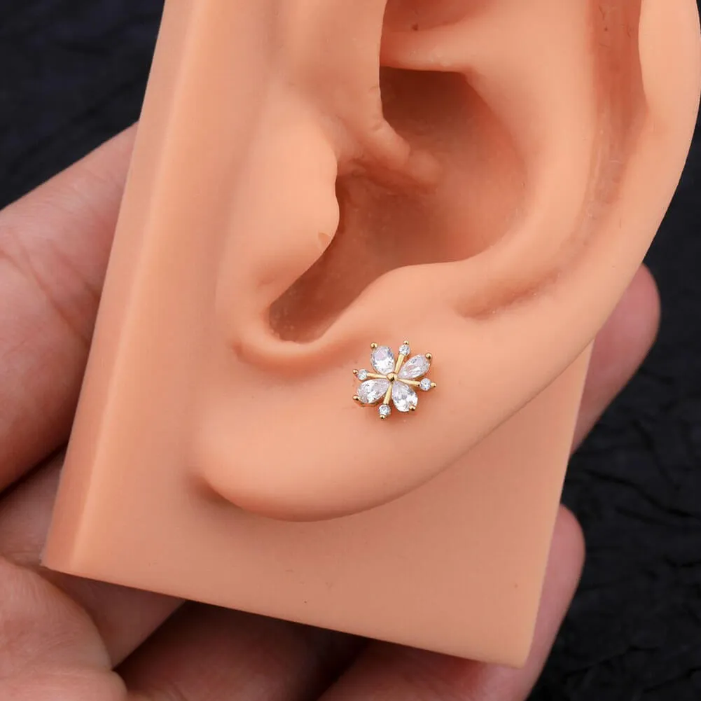14K Gold Flower Helix Conch Stud Earring 16G Cartilage