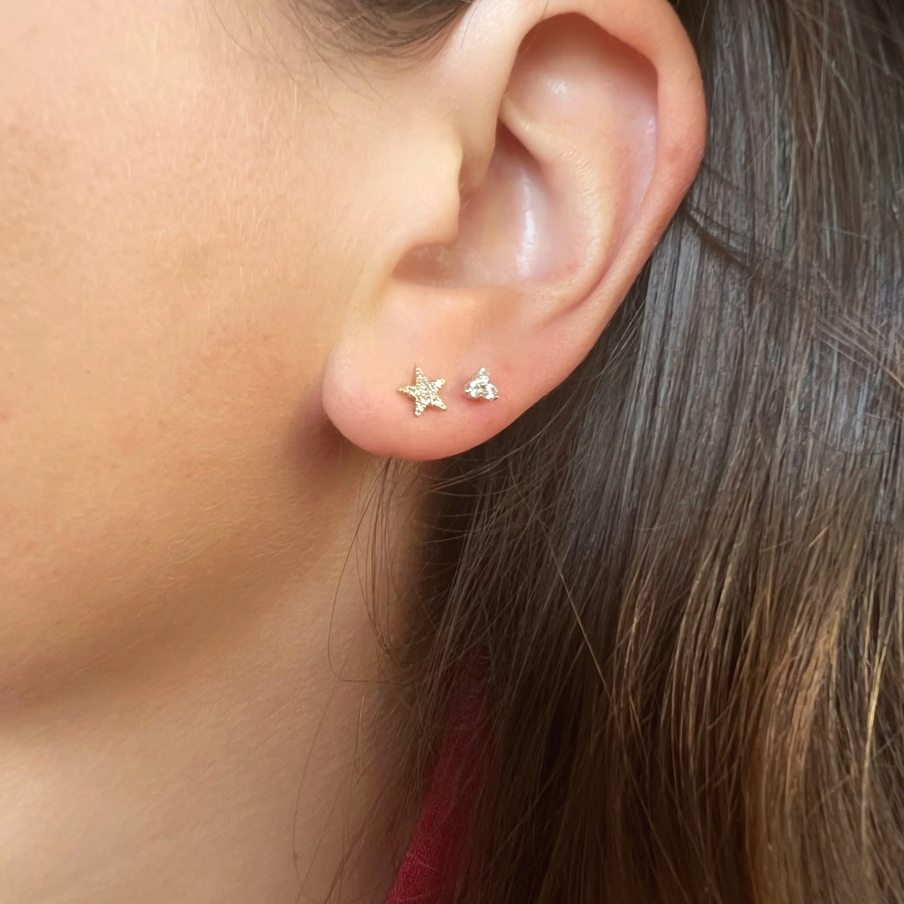 14K Gold Single Diamond Star Stud Earring