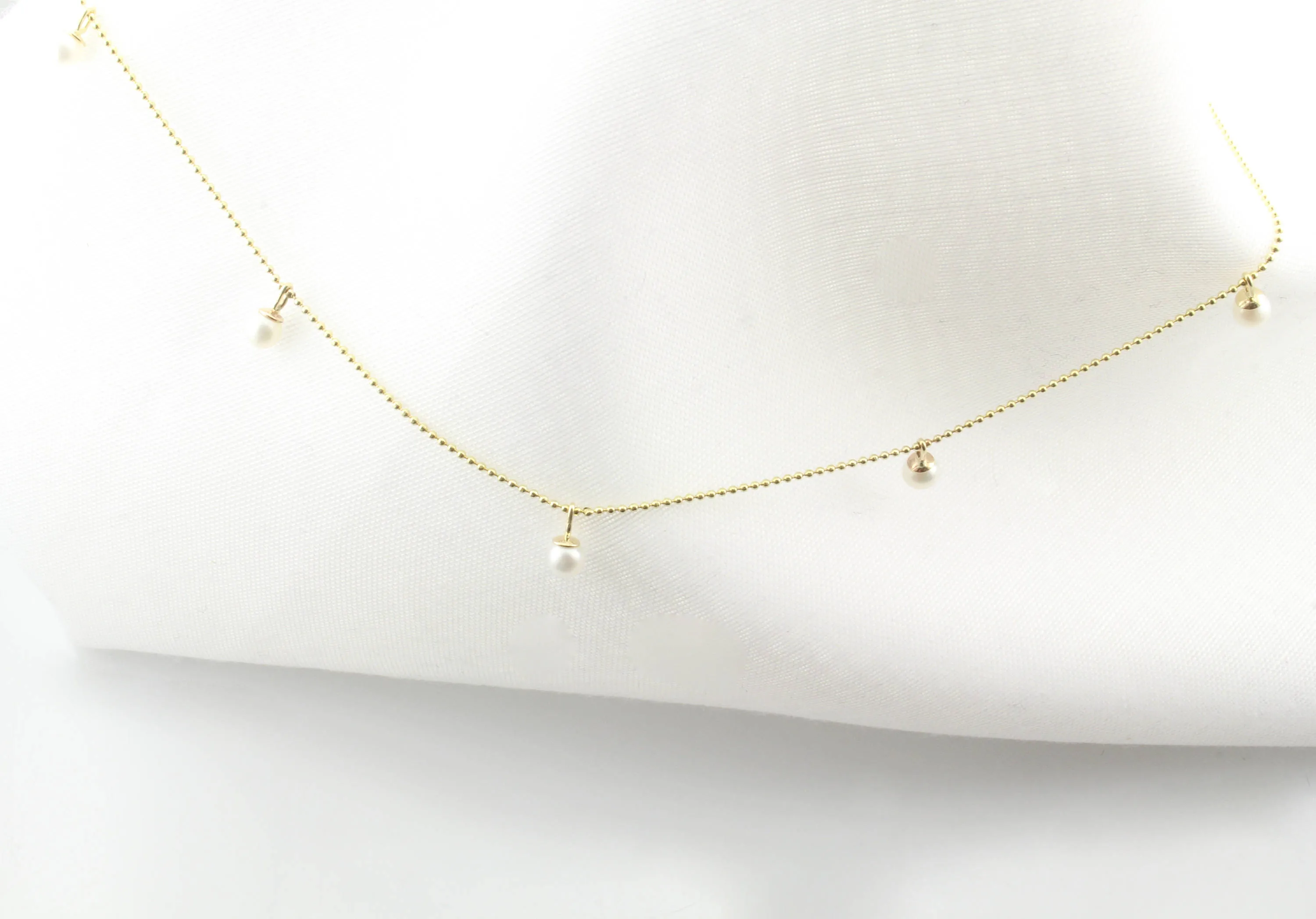 14K Gold Stationary Pearl Droplet Necklace