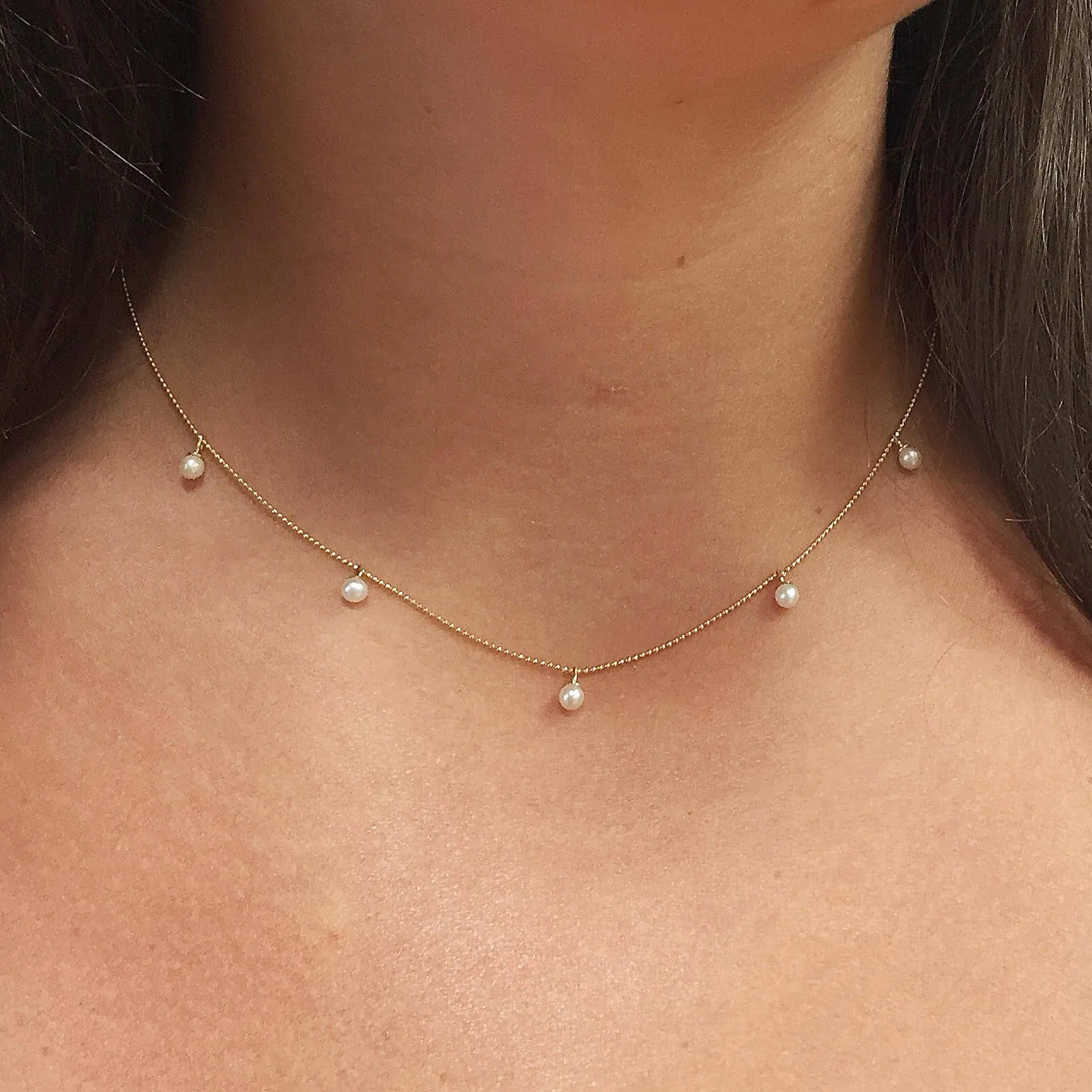 14K Gold Stationary Pearl Droplet Necklace