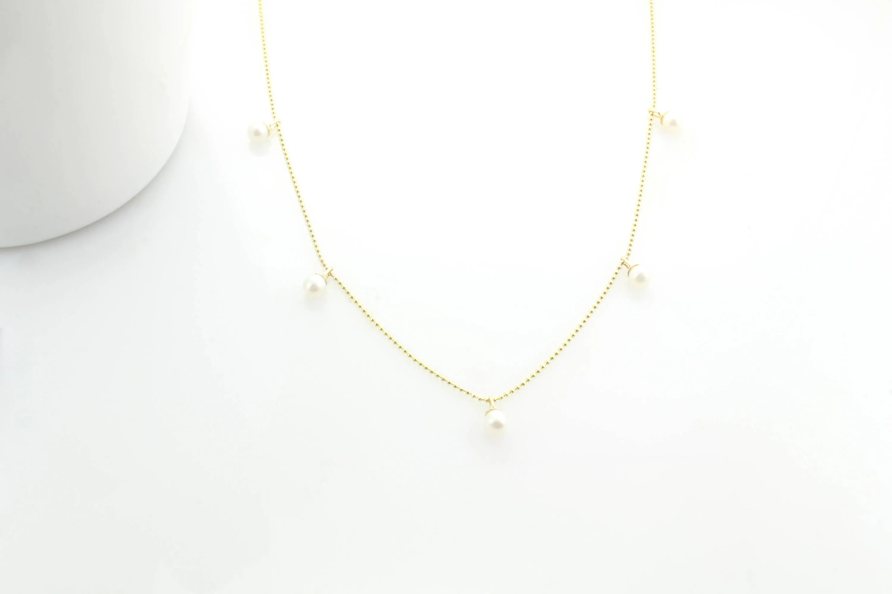 14K Gold Stationary Pearl Droplet Necklace