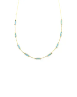 14K Gold Turquoise Inlay Rectangle Station Necklace