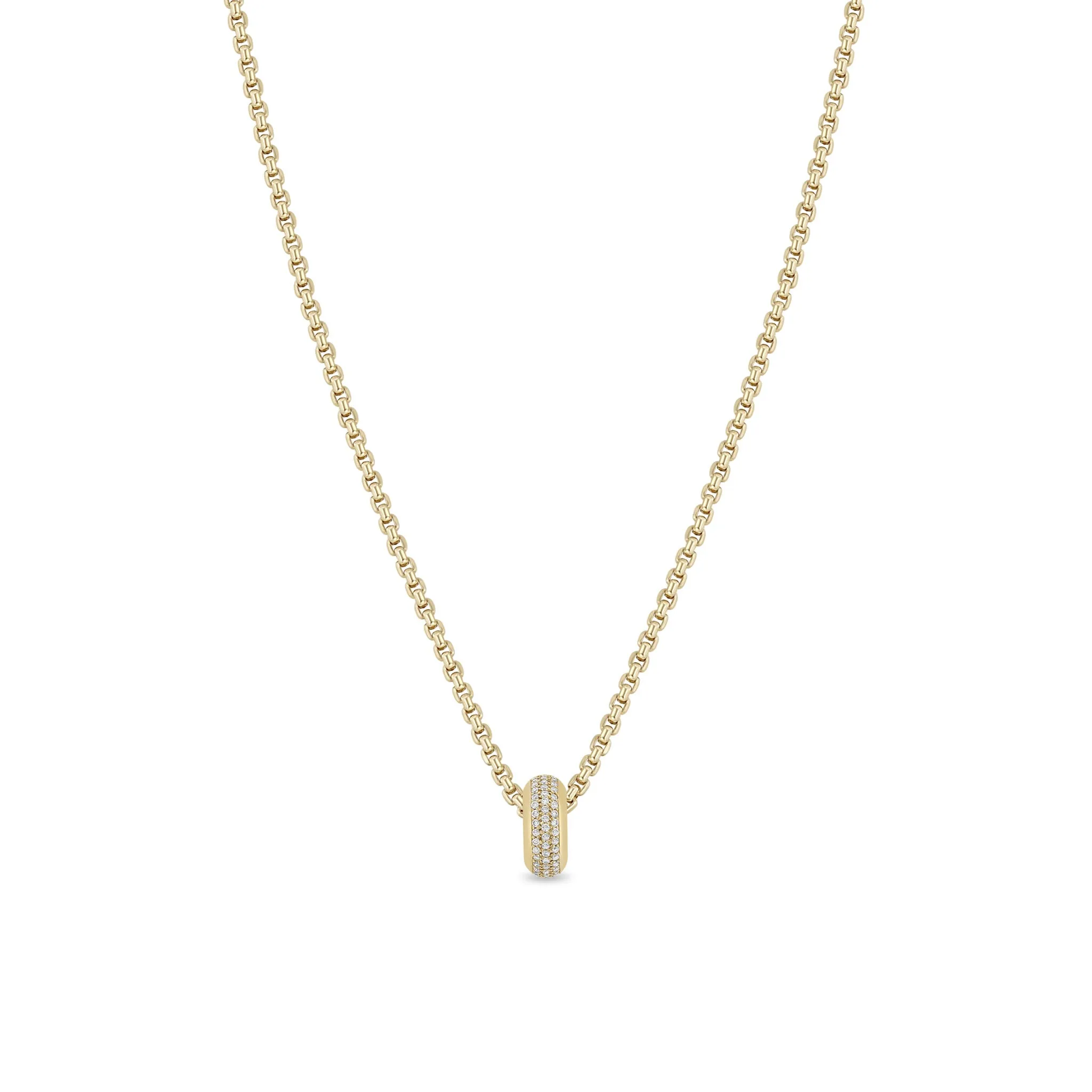 14k Pavé Diamond Wide Half Round Slide Bead Box Chain Necklace