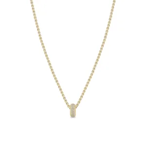 14k Pavé Diamond Wide Half Round Slide Bead Box Chain Necklace