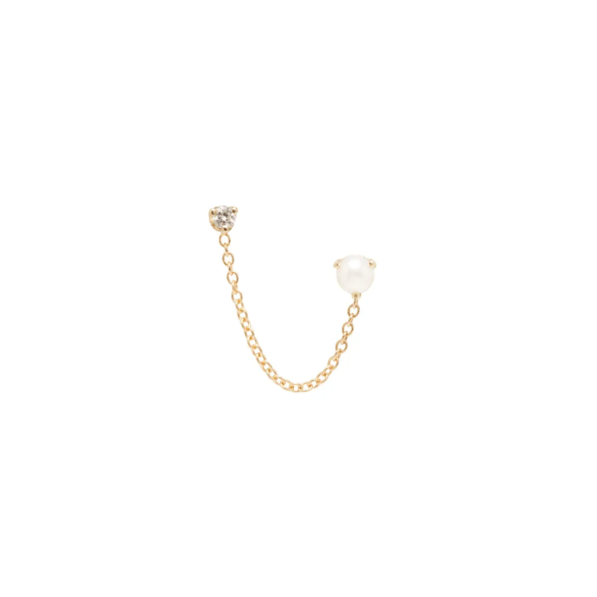 14k Pearl & Diamond Double Stud Chain Earring - SALE