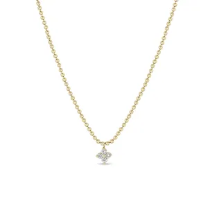 14k Prong Diamond Quad Pendant Bead Chain Necklace