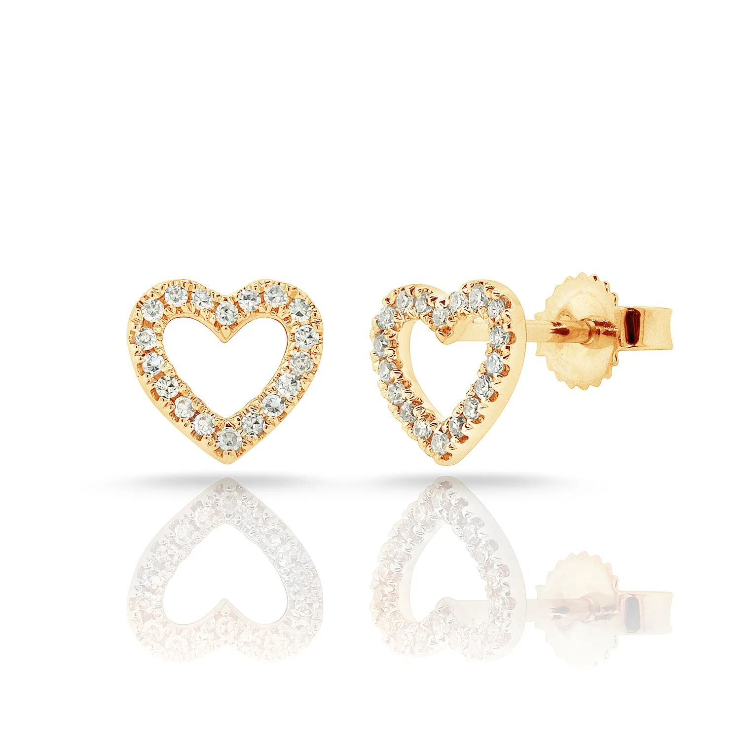 14K Rose Gold Diamond Open Heart Stud Earrings