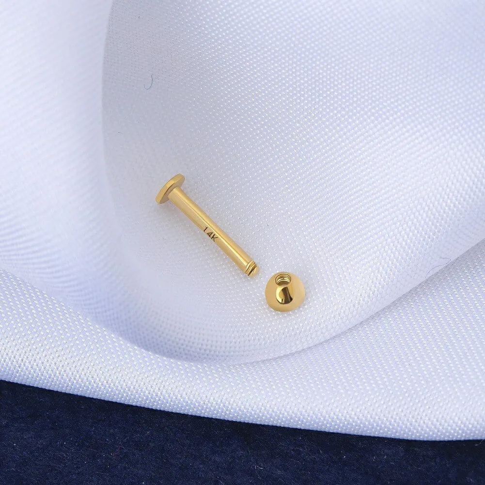 14K Solid Gold CZ Labret Stud 16G Externally Threaded Lip Stud
