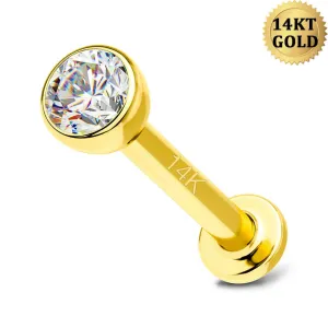 14K Solid Gold CZ Labret Stud 16G Externally Threaded Lip Stud