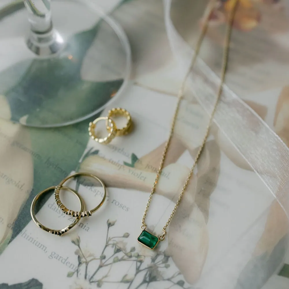 14k Solid Gold Rectangular Emerald Necklace