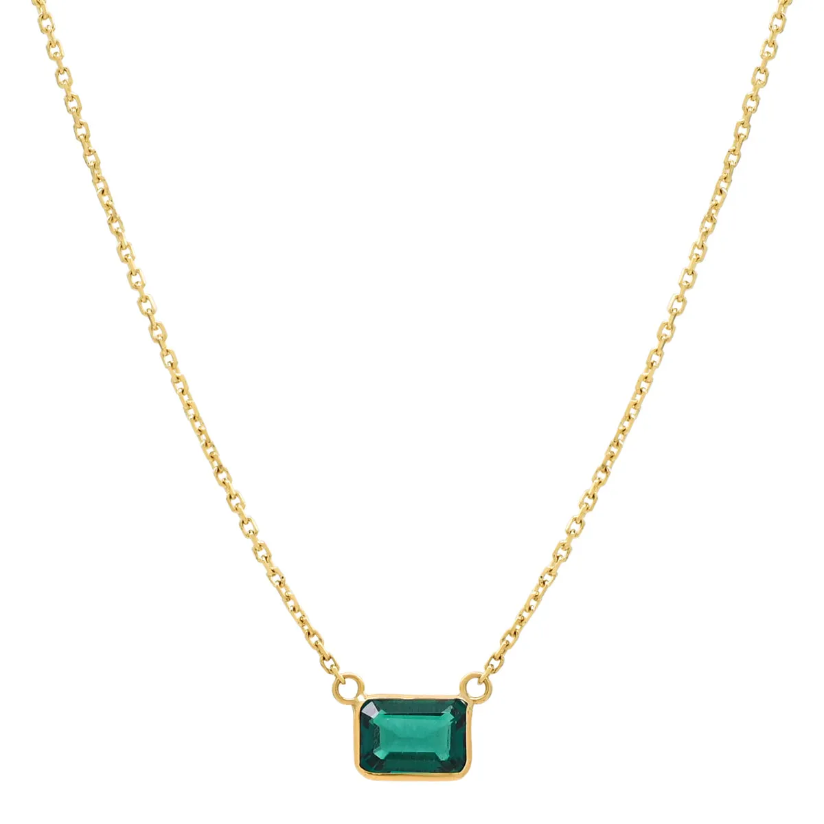 14k Solid Gold Rectangular Emerald Necklace