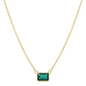14k Solid Gold Rectangular Emerald Necklace