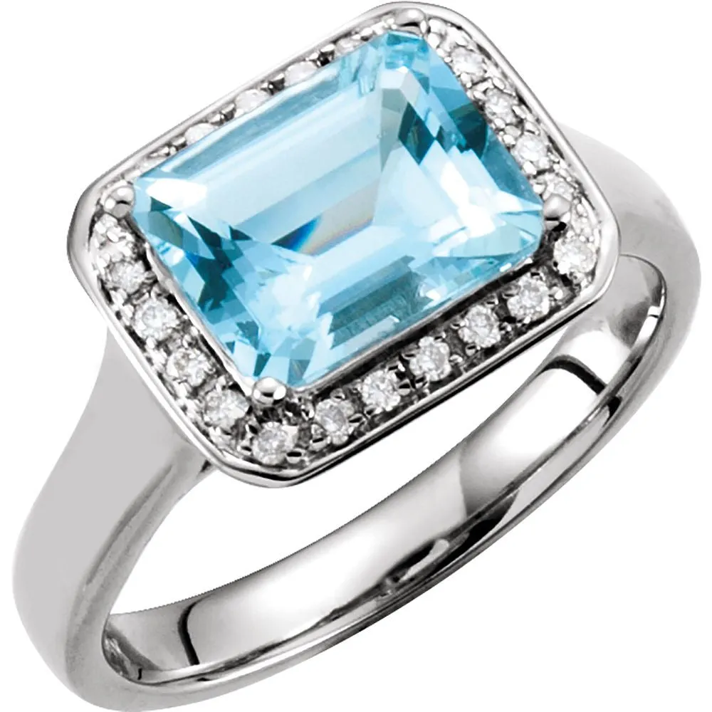 14k White Gold 1/8 CTW Diamond & 9x7mm Aquamarine Ring , Size 7