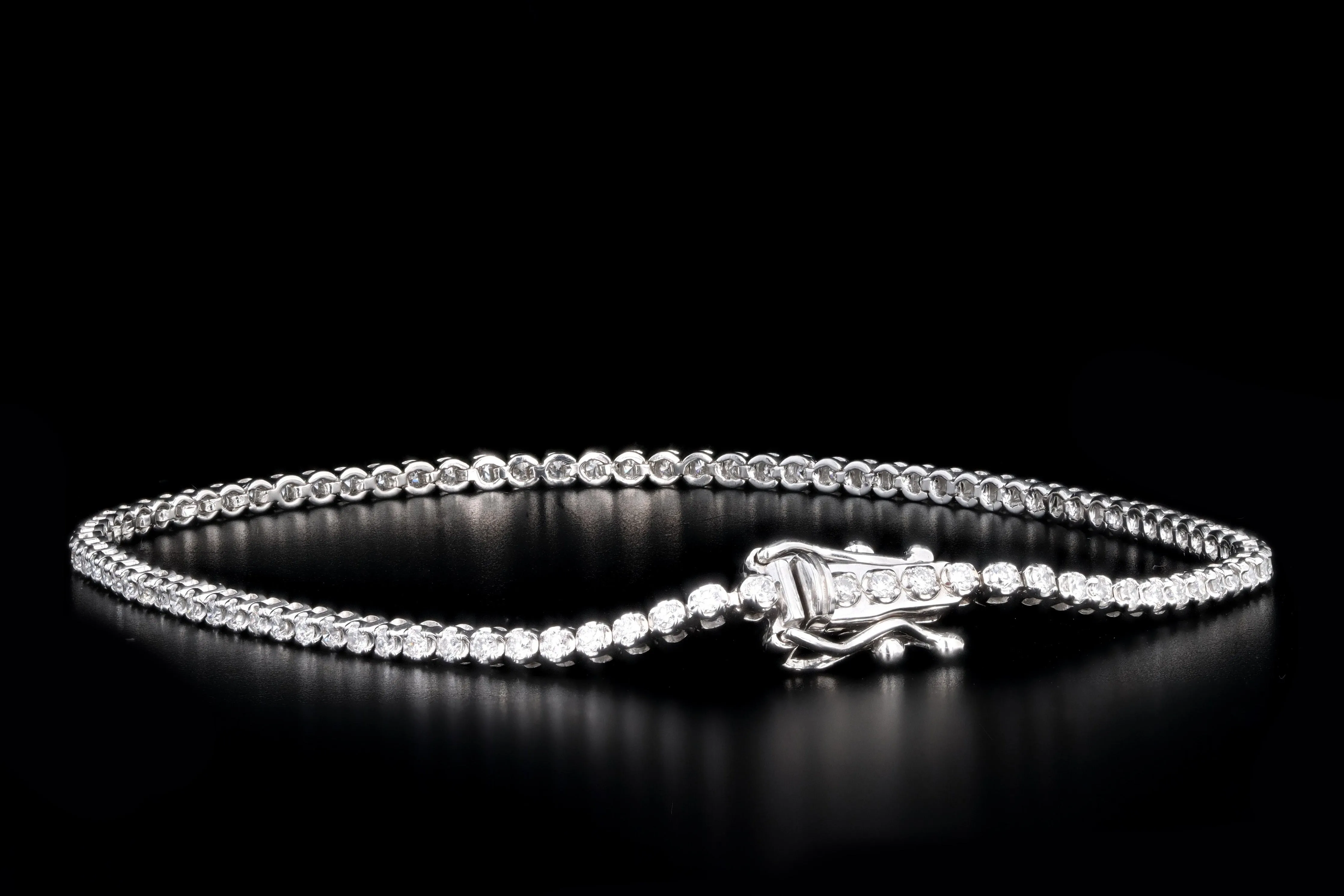 14K White Gold 2.14 Carat Total Weight Round Diamond Tennis Bracelet