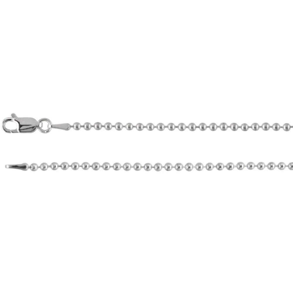 14k White Gold 2mm Bead 24" Chain