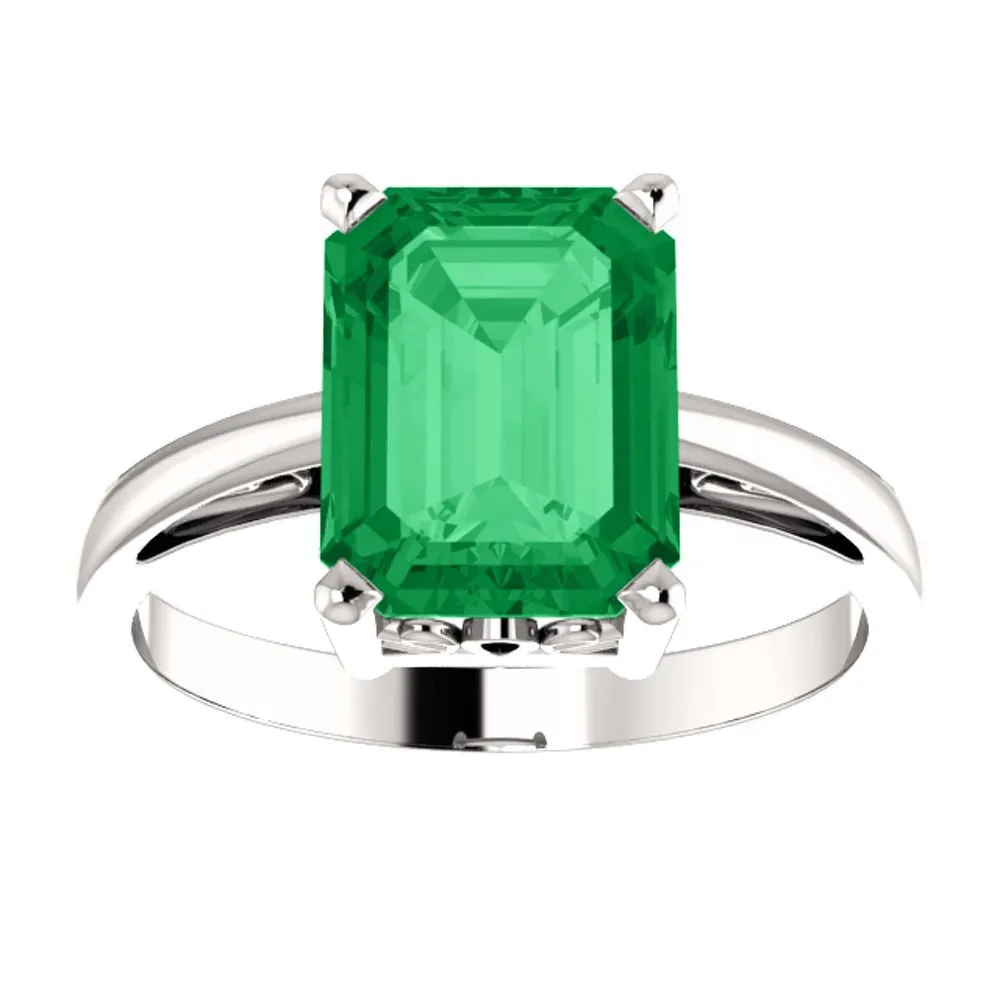14k White Gold 9x7mm Emerald Scroll Setting® Ring Mounting, Size 7