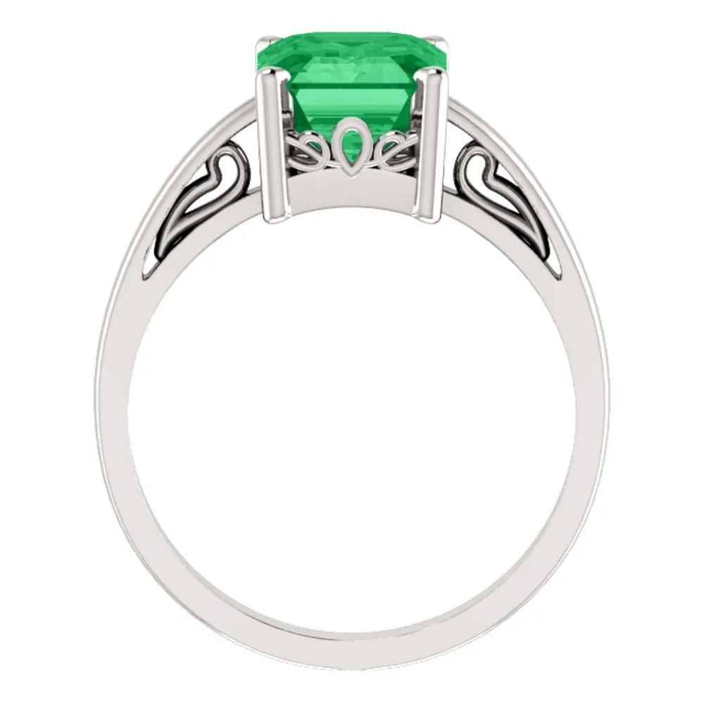 14k White Gold 9x7mm Emerald Scroll Setting® Ring Mounting, Size 7