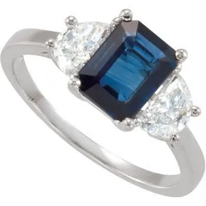 14k White Gold Blue Sapphire & Diamond Accented Ring 		, Size 7