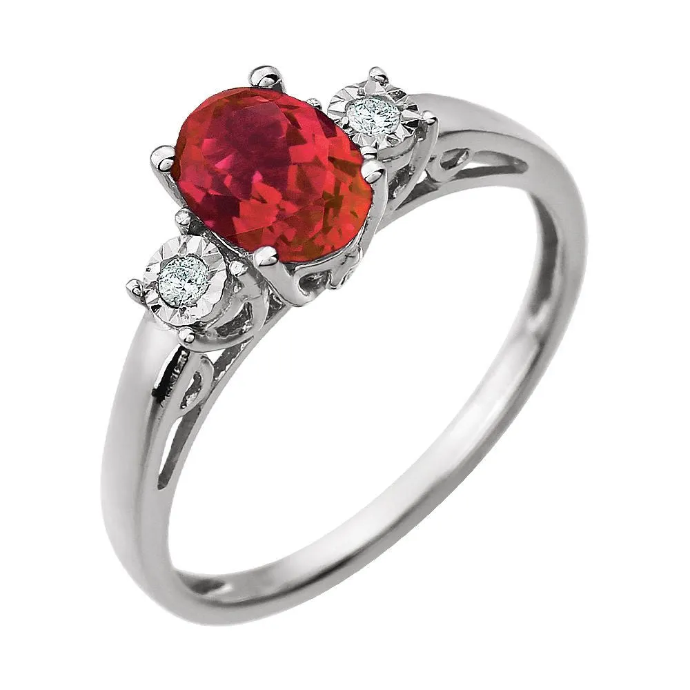14k White Gold Created Ruby & .04 CTW Diamond Ring, Size 7