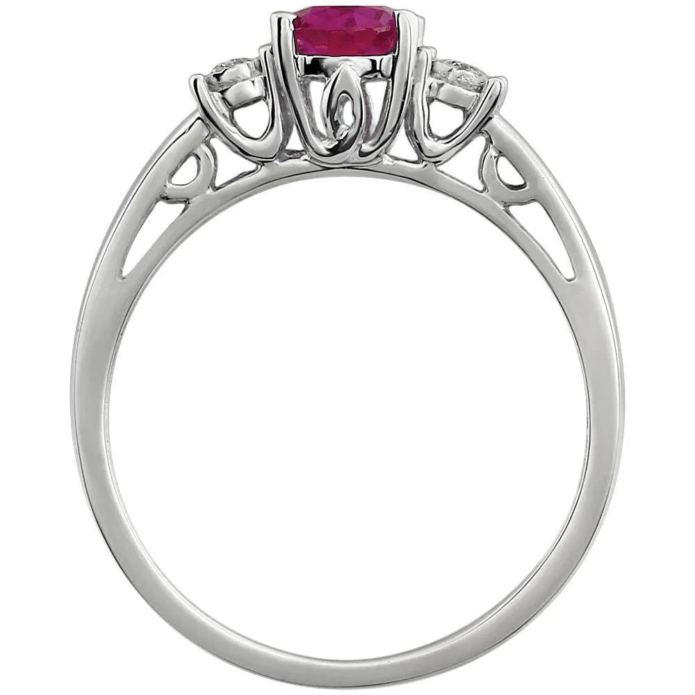 14k White Gold Created Ruby & .04 CTW Diamond Ring, Size 7