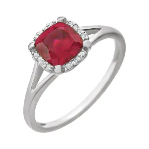 14k White Gold Created Ruby & .05 CTW Diamond Ring, Size 7