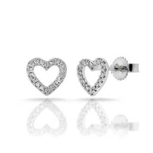 14K White Gold Diamond Open Heart Stud Earrings