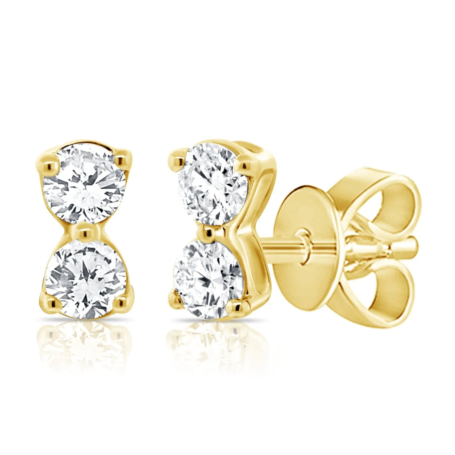 14K White Gold Double Diamond Stud Earrings